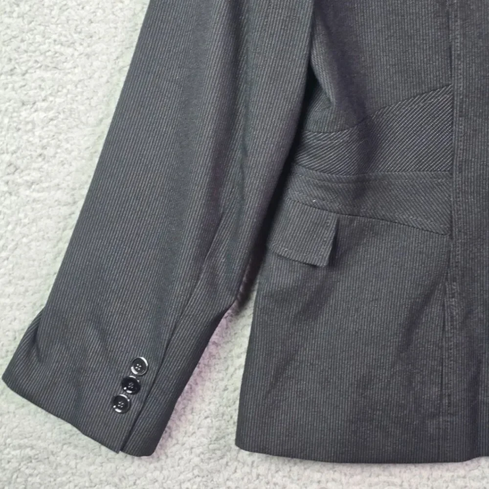 Tahari ASL Blazer Black Gray Pinstripe 12P Structured Career Petite